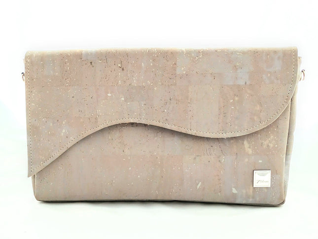 Handtasche aus grauem Kork mit eine Klappe zum Wechseln in Form einer Welle