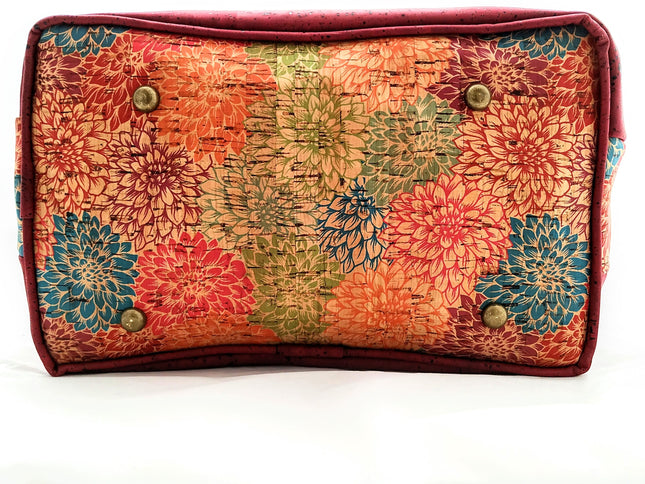 Tikiwe®LadyAsta Burgunder, Taschenboden aus Kork mit Blumenmuster und 4 Füßen, Handmade