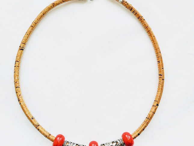 Collier Kork Schmuck Fashion Tikiwe rot