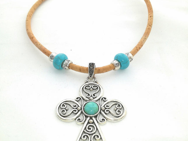 Kork, Türkis, Kreuz, Trachtenmode, Trachtenschmuck,
