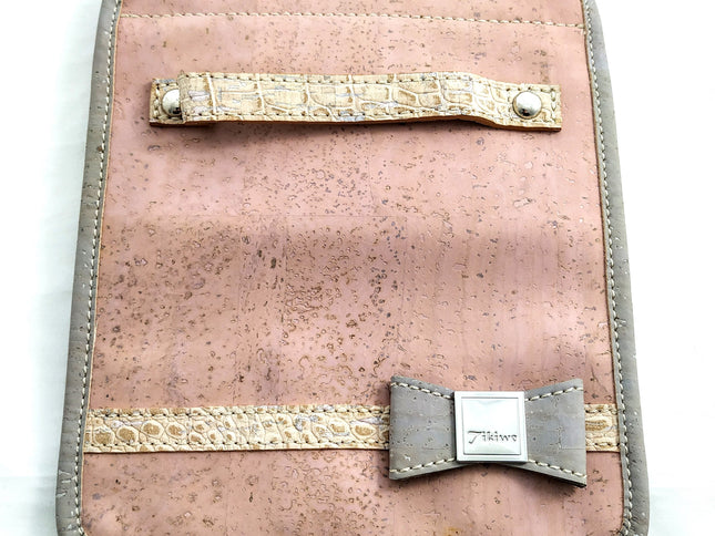 Wechselklappe für Tikiwe®Mini , rosa und krokogeprägter Kork mit grauem Schleifchen