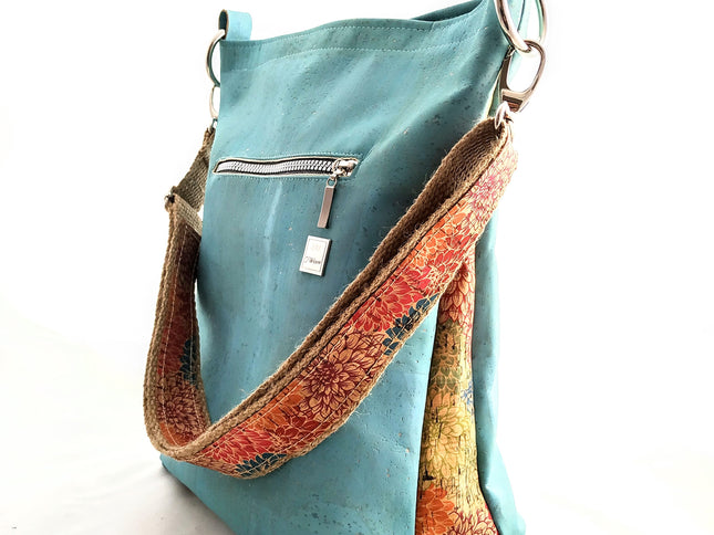 Tikiwe®LadyAsta, limitierter Shopper aus Kork, türkis, Seitenansicht, handmade