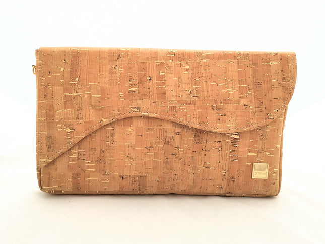 Tikiwe®Wave Basistasche aus Kork, naturfarben mit goldenen Flakes, Clutch, Schultertasche, langer Träger, Wechselklappe optional