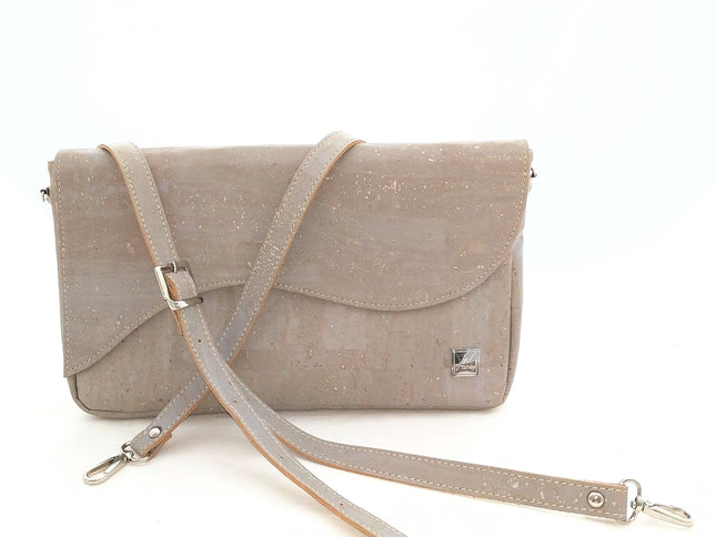 Tikiwe®Wave Basistasche, grauer Kork, langer Schulterträger, Clutch
