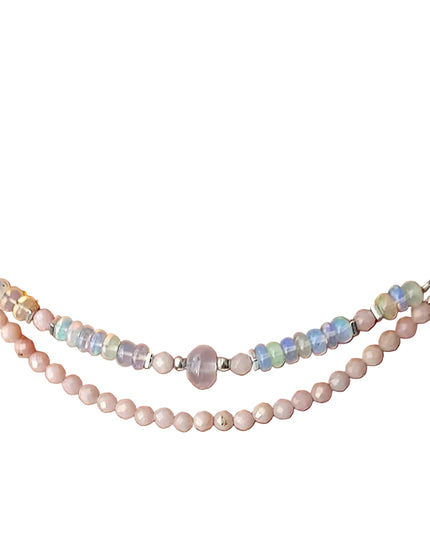 DetailOpalundKork271026 2-reihiges Collier mit weißem und pinkem Opal mit rosa Calcedon in der Mitte