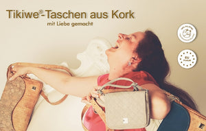 Tikiwe®-Taschen aus Kork mit Liebe gemacht, Fur Free Logo, European Product, Irene mit div. Taschen aus Kork