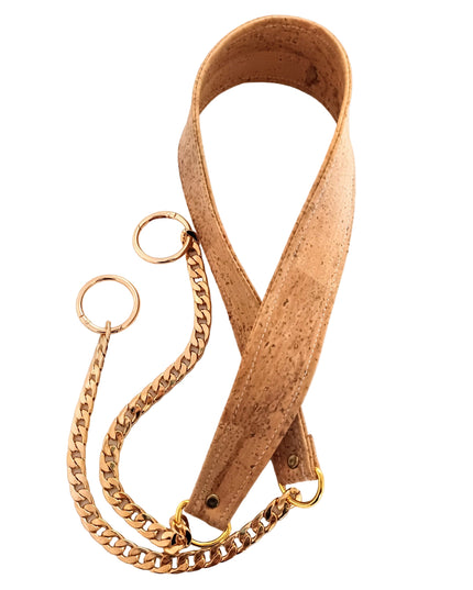 Schulterriemen TikiweKarli mit goldfarbener Panzerkette und einem Schulterstück aus weichem Kork