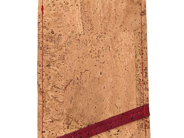 Visitenkartenmäppchen aus naturfarbenem Kork mit bordeaux-Streifen