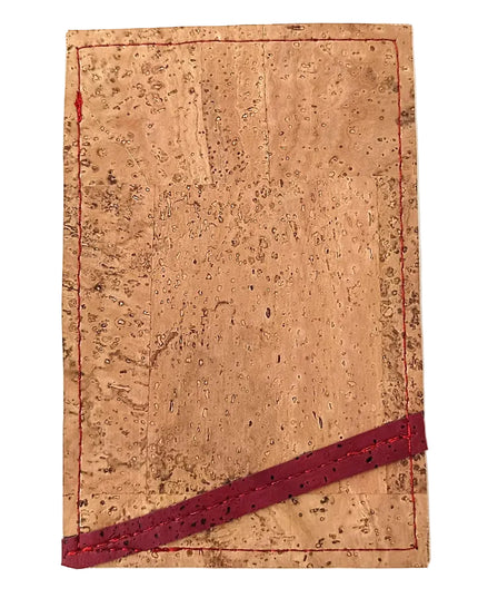 Visitenkartenmäppchen aus naturfarbenem Kork mit bordeaux-Streifen