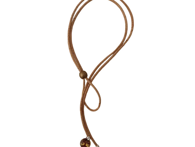 Ypsilon-Kette aus Kork mit Bernstein-Lebensbaum und Bernsteintropfen, handmade by Tikiwe