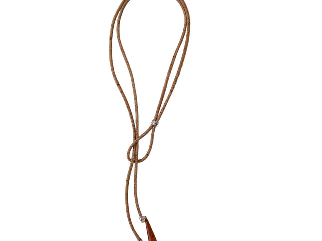 Ypsilon-Kette aus Kork mit Bernstein und Apatit-Glasfluss-Blumen, handmade by Tikiwe
