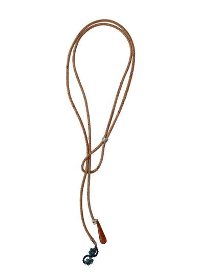 Ypsilon-Kette aus Kork mit Bernstein und Apatit-Glasfluss-Blumen, handmade by Tikiwe