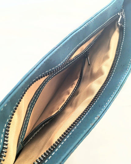 Innenansicht Clutch aus Kork, petrol,