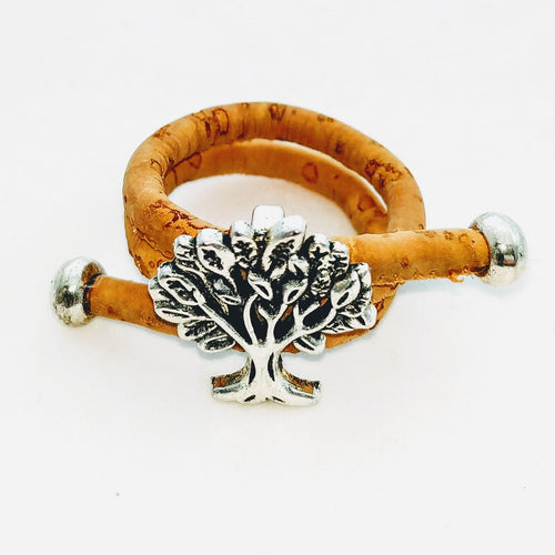 Ring aus naturfarbenem Kork mit einem Lebensbaum, passend für alle Größen