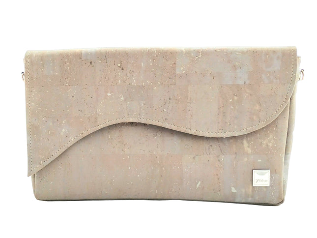 Handtasche aus grauem Kork mit eine Klappe zum Wechseln in Form einer Welle