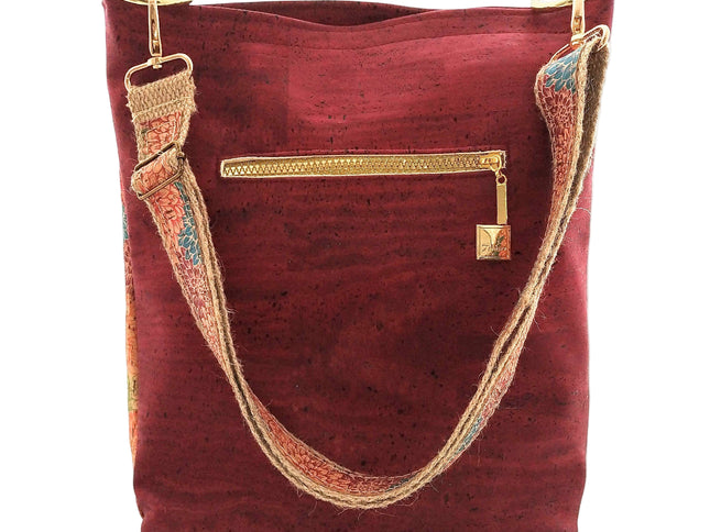 Tikiwe®LadyAsta Burgunder, limitierter Shopper aus weinrotem Kork, handmade, Frontansicht