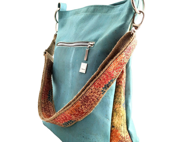 Tikiwe®LadyAsta, limitierter Shopper aus Kork, türkis, Seitenansicht, handmade