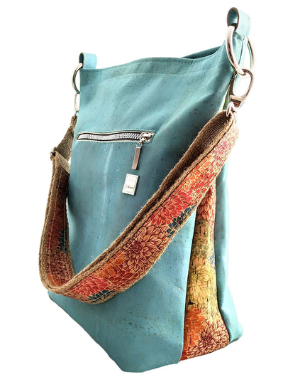 Tikiwe®LadyAsta, limitierter Shopper aus Kork, türkis, Seitenansicht, handmade