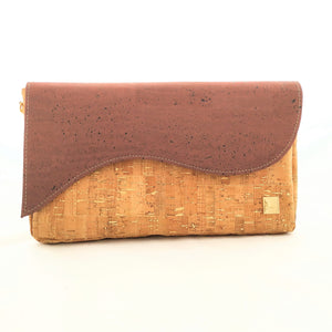 Tikiwe®Wave Basistasche aus Kork, naturfarben mit goldenen Flakes und Wechselklappe in der Farbe Mauve, Clutch, Schultertasche, langer Träger