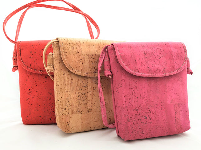 handlicher Beutel aus Kork, rot, natur, fuchsia