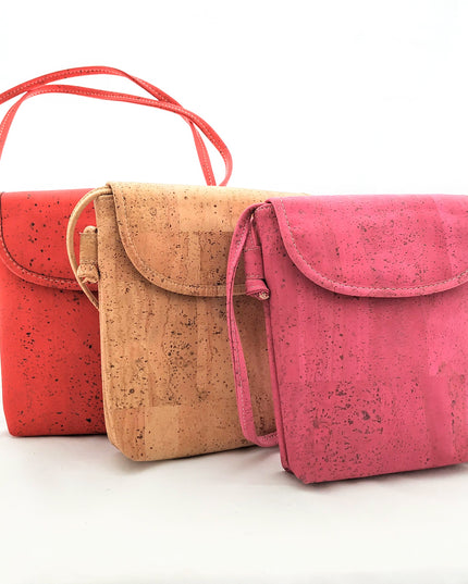 handlicher Beutel aus Kork, rot, natur, fuchsia