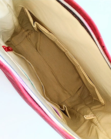 Innenansicht Tikiwe®Lady, hell, Leinen Viskose, viele Innenfächer, Reißverschlussfach, upcycling